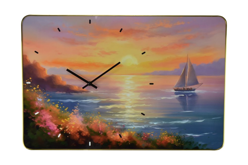 24" Yellow Blue And Orange Solid Wood Silent Analog Wall Clock