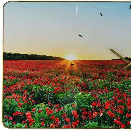 24" Red Blue And Gold Solid Wood and Acrylic Silent Poppies Floral Wall Clock