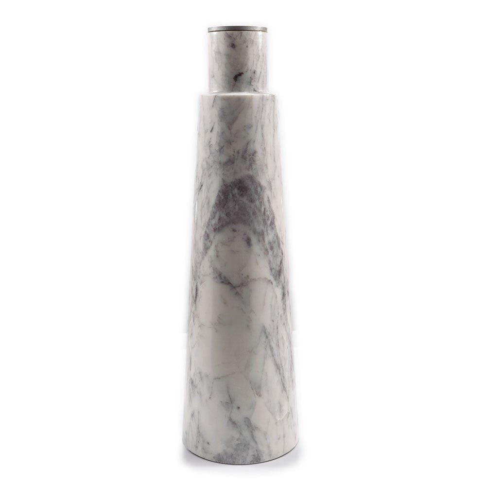 22" Silver and White Aluminum and Marble Pedestal End Table
