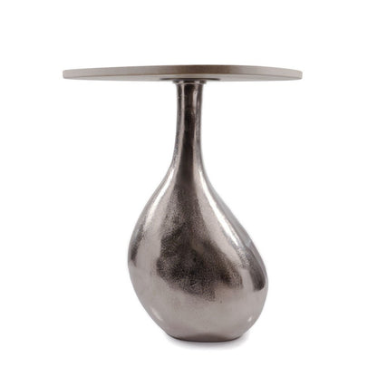 22" Silver And Beige Cast Aluminum And Marble Pedestal End Table