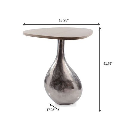 22" Silver And Beige Cast Aluminum And Marble Pedestal End Table
