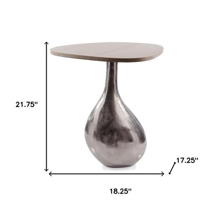 22" Silver And Beige Cast Aluminum And Marble Pedestal End Table