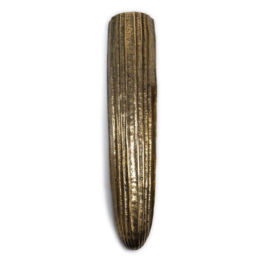 18" Antiqued Gold Ribbed Aluminum Wall Vase