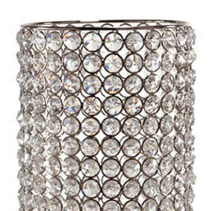 21" Clear And Silver Faux Crystal And Metal Table Vase