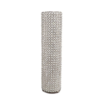 21" Clear And Silver Faux Crystal And Metal Table Vase