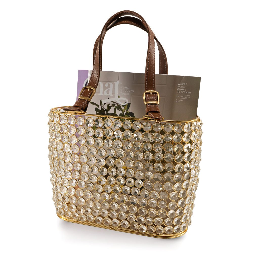 11" Clear And Gold Crystals And Metal Magazine Holder
