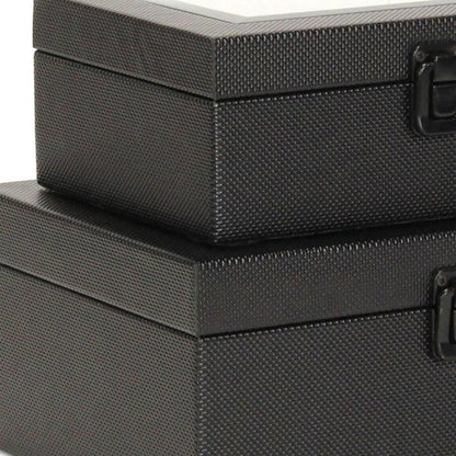 Set Of Two Black Faux Leather And Mirrored Glass Jewelry Boxes