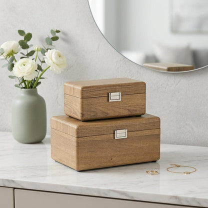 Set Of Two Brown Solid Wood Jewelry Boxes