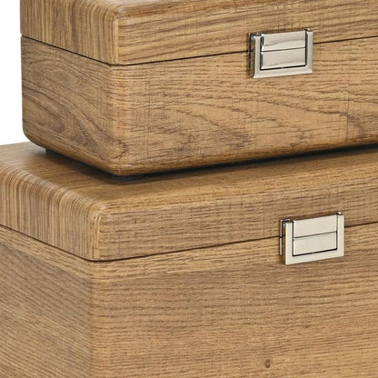 Set Of Two Brown Solid Wood Jewelry Boxes