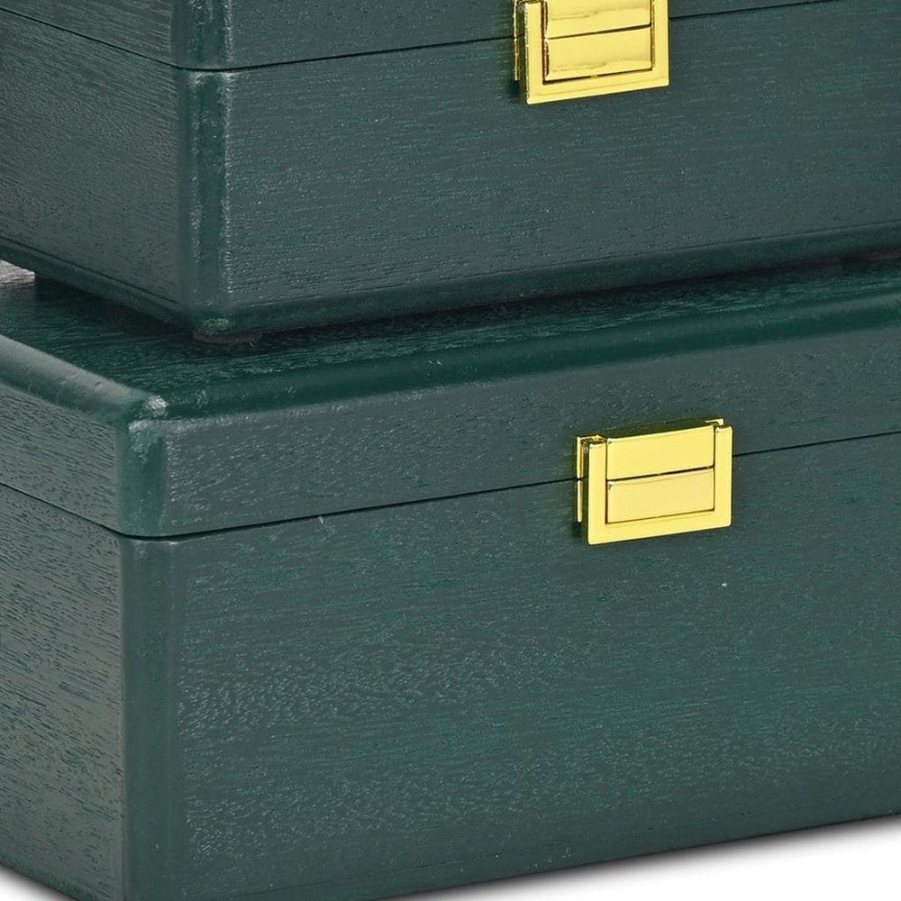 Set Of Two Green Solid Wood Jewelry Boxes