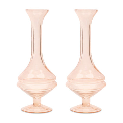 Set of Two 9" Pink Glass Trumpet Table Vases