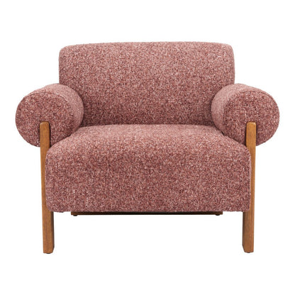 39" Copper And Brown Woven Upholstery And Solid Wood Arm Chair