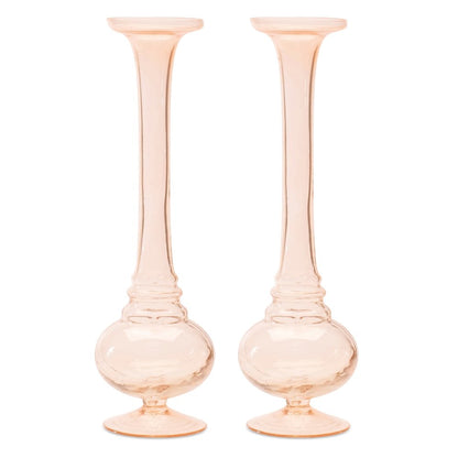 Set of Two 11" Pink Glass Trumpet Table Vases