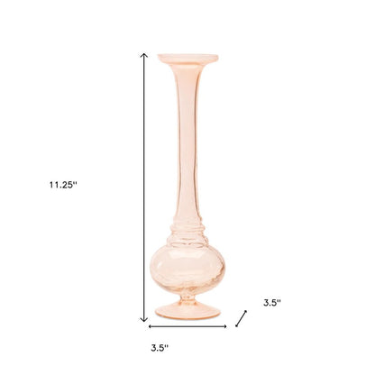 Set of Two 11" Pink Glass Trumpet Table Vases
