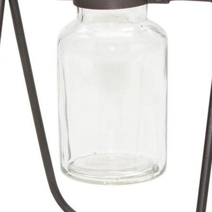 Set of Two Clear And Brown Glass And Metal Round Table Vases