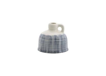 Set of Three Off White And Blue Clay Checkered Jug Vases