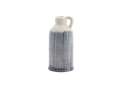 Set of Three Off White And Blue Clay Checkered Jug Vases