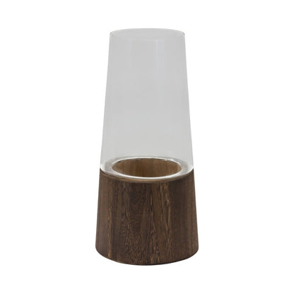 Set of Two Brown And Clear Glass Tapered Table Vases With Wood