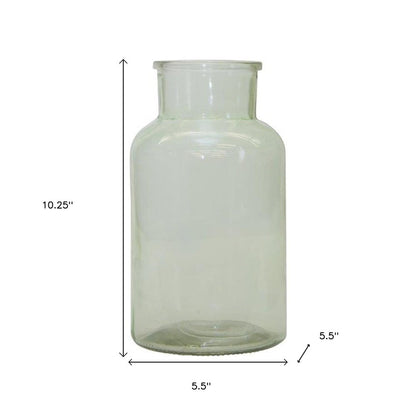 10" Green Glass Cylindrical Table Vase