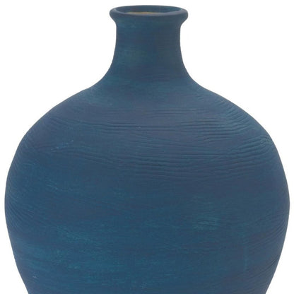 9" Blue And Terra Cotta Ceramic Round Urn