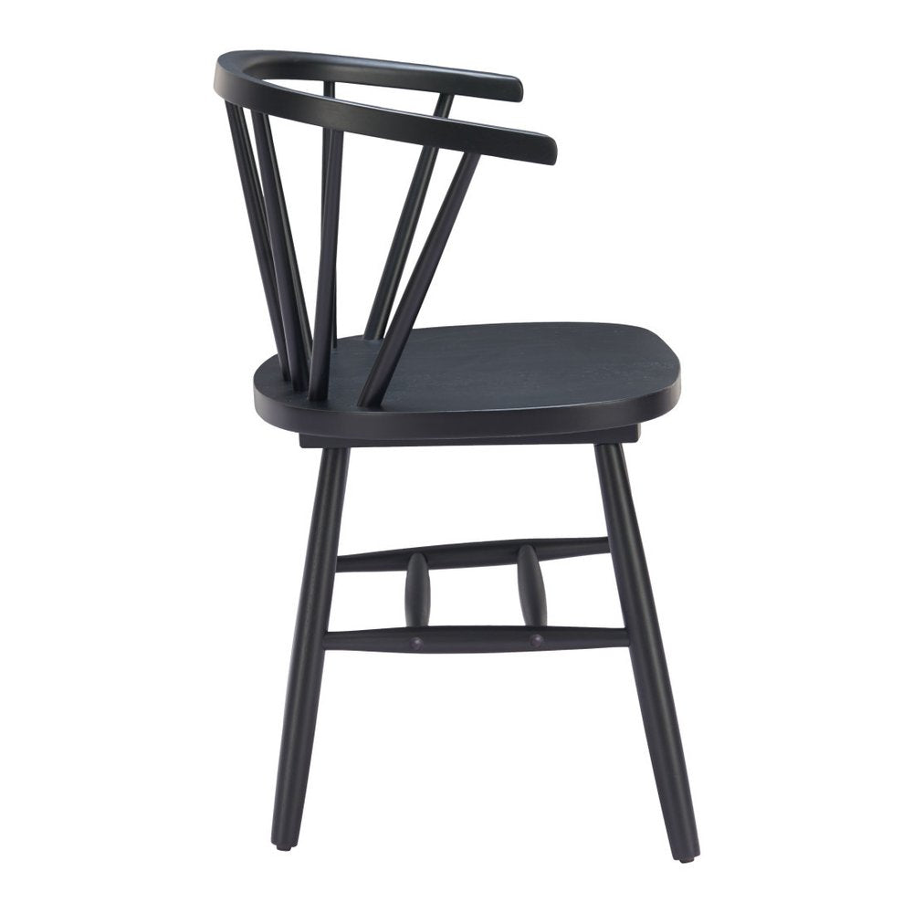 Set of Two Black Wood Open Back Dining Arm Chairs