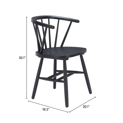 Set of Two Black Wood Open Back Dining Arm Chairs