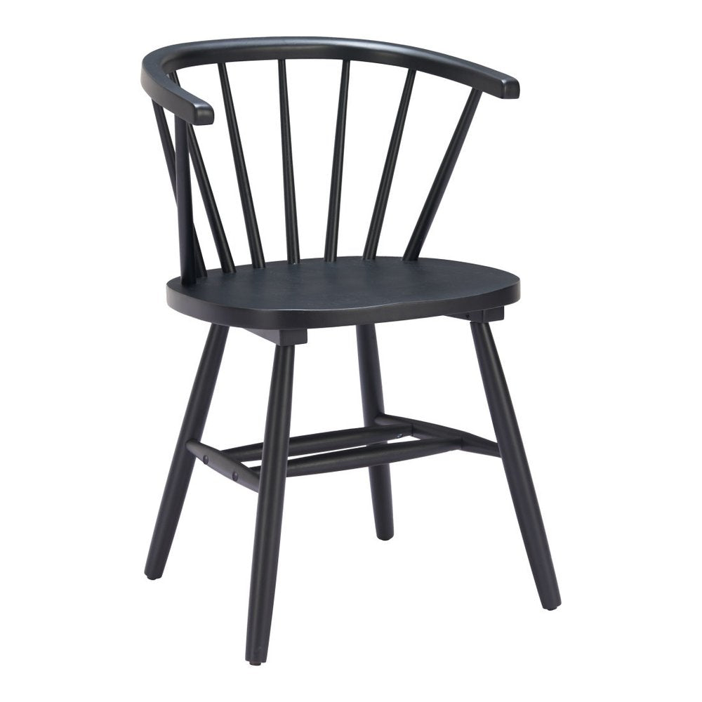 Set of Two Black Wood Open Back Dining Arm Chairs