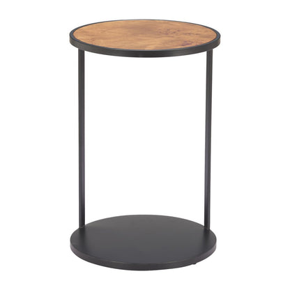 25" Brown and Black Wood and Iron Round Pedestal End Table
