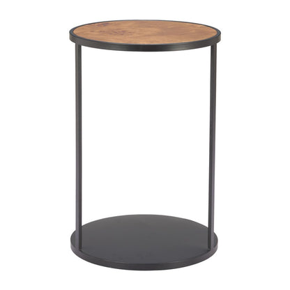 25" Brown and Black Wood and Iron Round Pedestal End Table