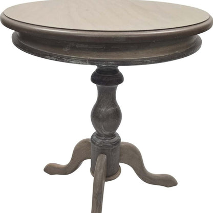 25" Natural Solid Wood Round Pedestal End Table