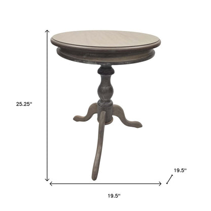 25" Natural Solid Wood Round Pedestal End Table