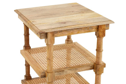 24" Natural Solid Wood End Table With Two Shelves