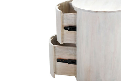 24" White Solid Wood Round Drum End Table With Two Drawers