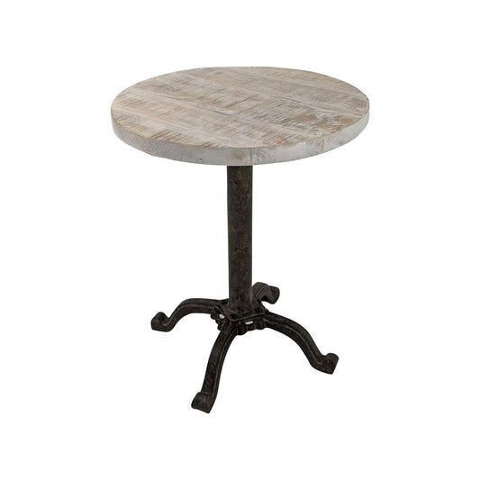22" Natural and Black Solid Wood and Metal Height Adjustable Round Pedestal End Table