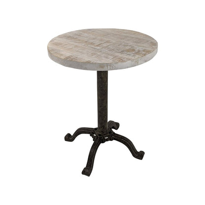 22" Natural and Black Solid Wood and Metal Height Adjustable Round Pedestal End Table