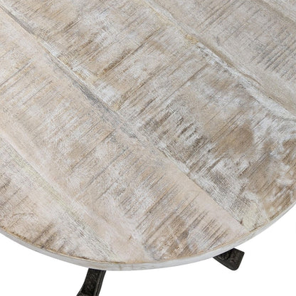 22" Natural and Black Solid Wood and Metal Height Adjustable Round Pedestal End Table
