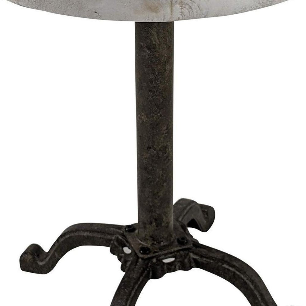 22" Natural and Black Solid Wood and Metal Height Adjustable Round Pedestal End Table