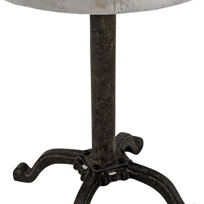 22" Natural and Black Solid Wood and Metal Height Adjustable Round Pedestal End Table