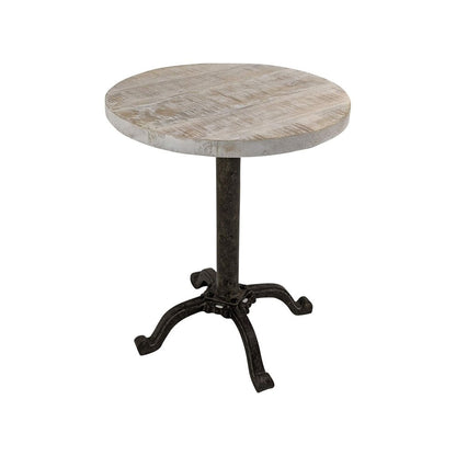 22" Natural and Black Solid Wood and Metal Height Adjustable Round Pedestal End Table