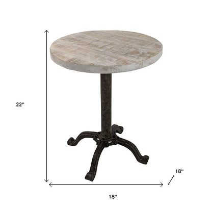 22" Natural and Black Solid Wood and Metal Height Adjustable Round Pedestal End Table