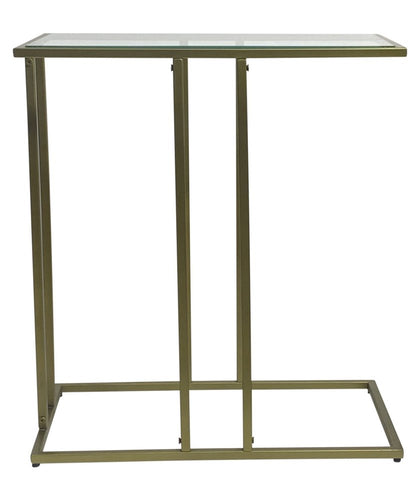 26" Clear and Antiqued Gold Glass and Iron Frame End Table