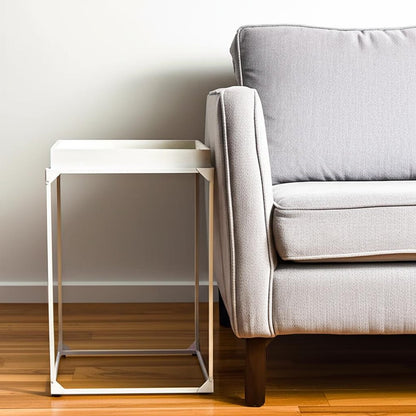 29" White Solid Wood and Iron Square Tray Style End Table