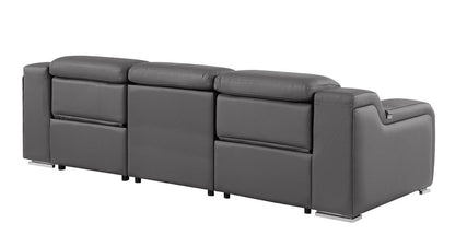 103" Dark Gray Italian Leather Reclining USB Sofa