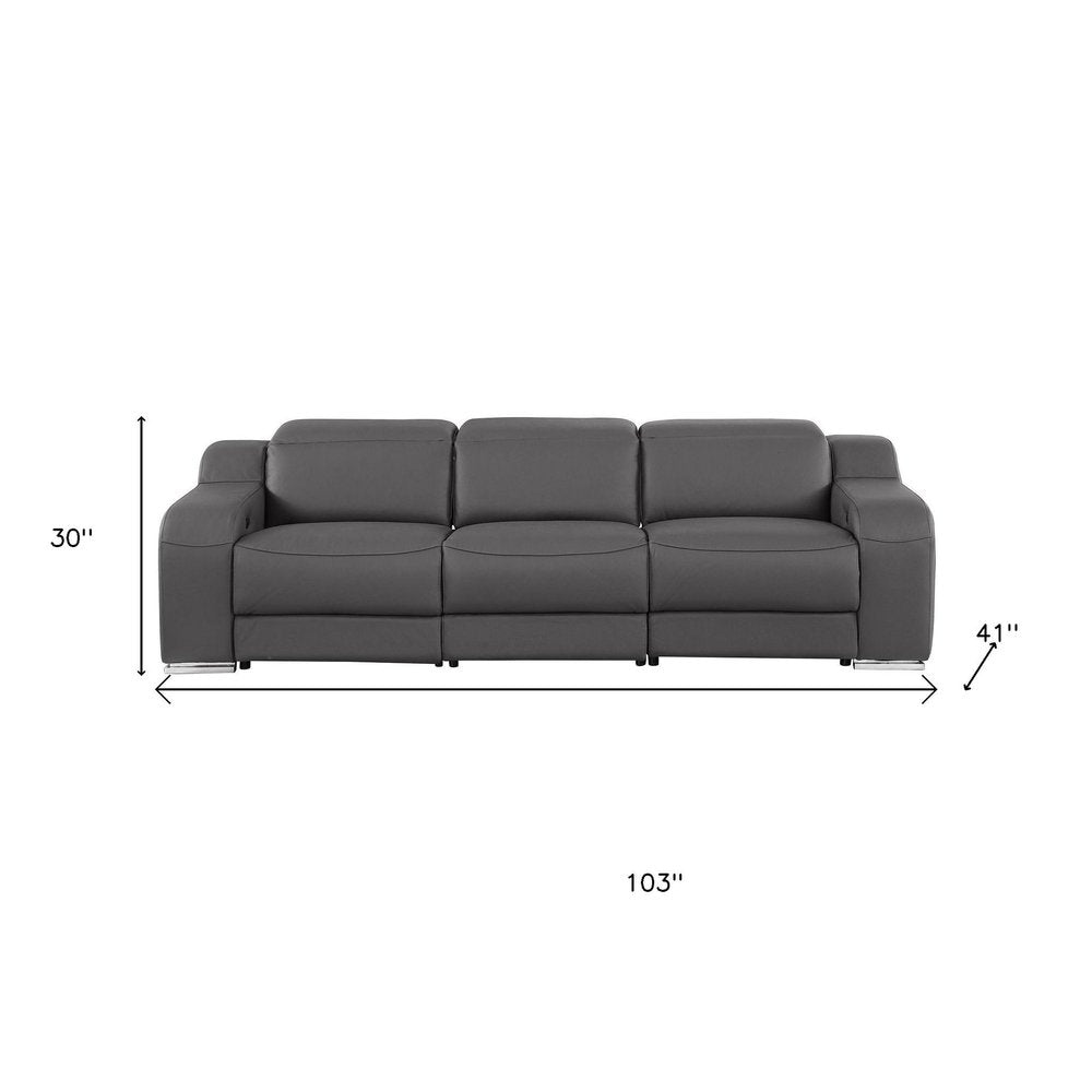 103" Chestnut Italian Leather Reclining USB Sofa