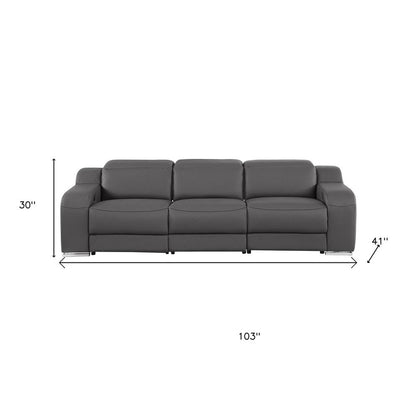 103" Chestnut Italian Leather Reclining USB Sofa