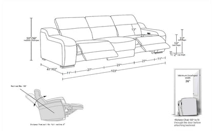 103" Chestnut Italian Leather Reclining USB Sofa