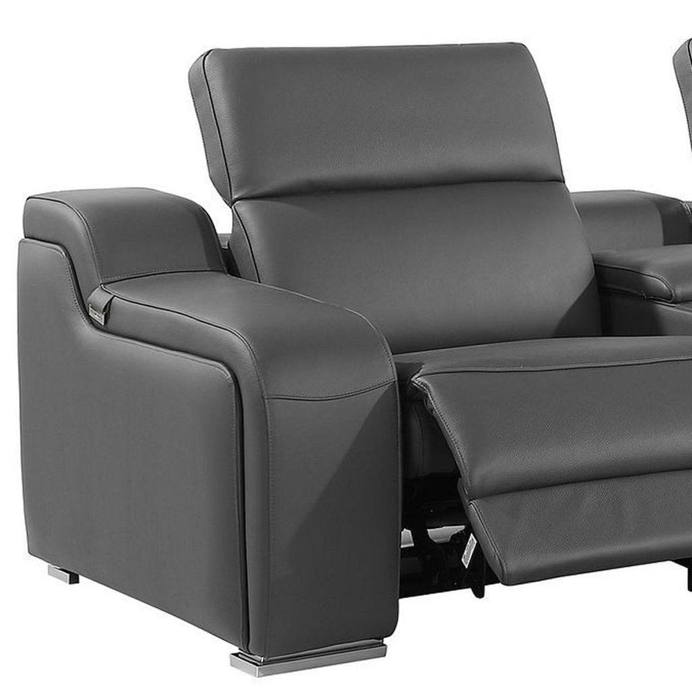 129" Chestnut Italian Leather Reclining USB Sofa