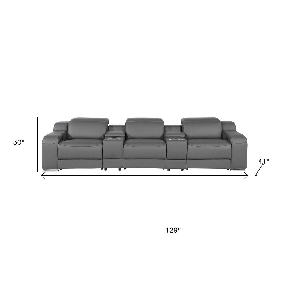 129" Chestnut Italian Leather Reclining USB Sofa