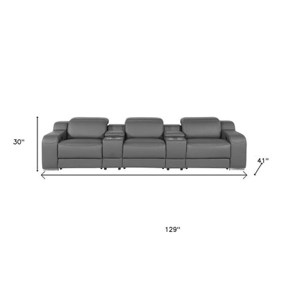 129" Chestnut Italian Leather Reclining USB Sofa