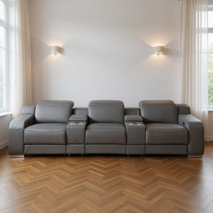 129" Chestnut Italian Leather Reclining USB Sofa